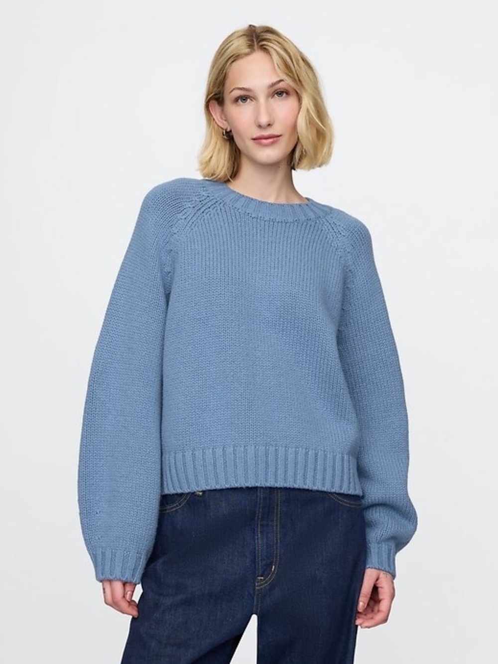Gap Relaxed Balloon-Sleeve Cornflower Blue Crewneck Women's Sweater XS
